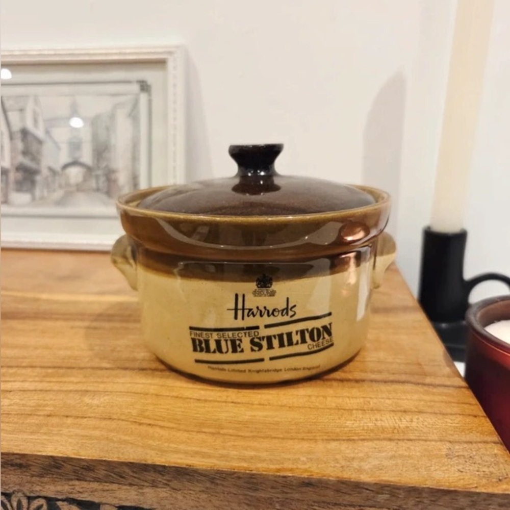 Harrods Brown and Cream Stilton Cheese Crock